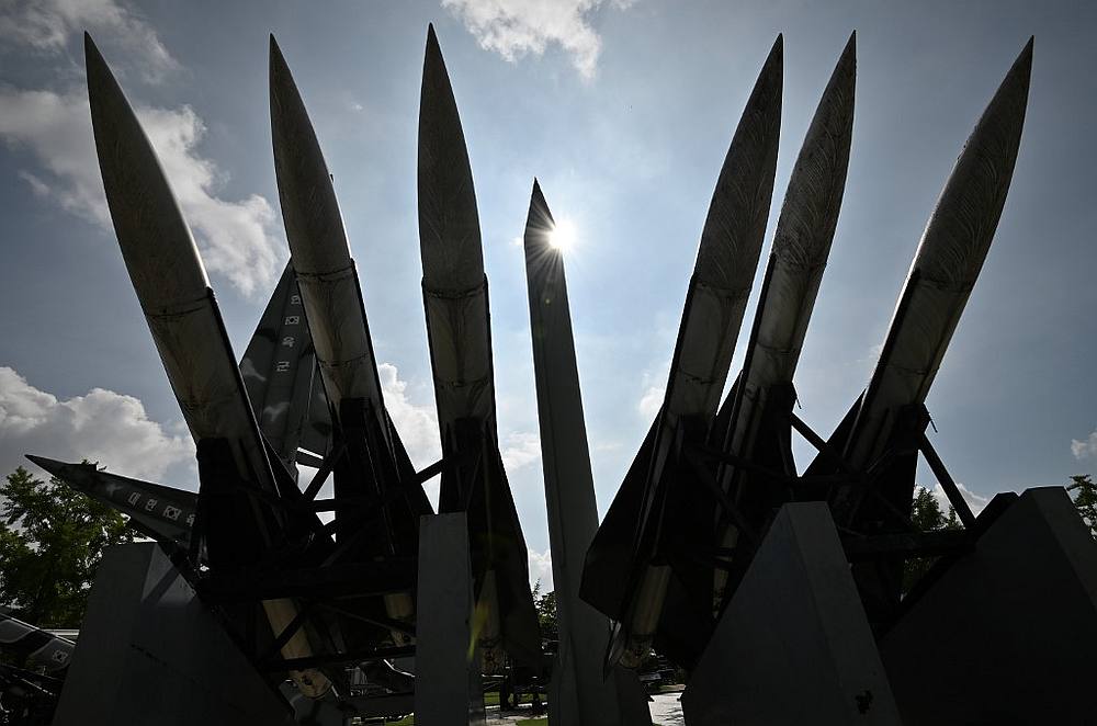 A replica of a North Korean Scud-B missile (centre) and South Korean Hawk surface-to-air missiles are displayed at the Korean War Memorial in Seoul on August 2, 2019. u00e2u20acu201d AFP pic