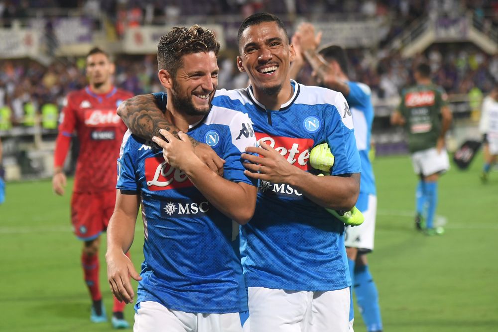 Napoli's Dries Mertens (left) and Allan celebrate after the match against Fiorentina.  u00e2u20acu201d Reuters pic