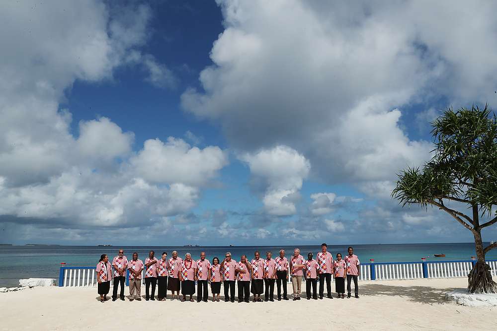 Leaders gather on the sidelines of the Pacific Islands Forum in Tuvalu in this photo released August 15, 2019. u00e2u20acu201d Australian Prime Minister's Office handout via AFP