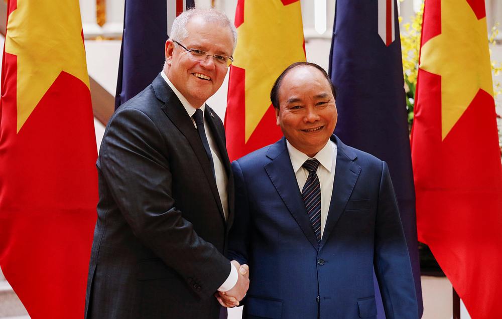 Australian Prime Minister Scott Morrison with his Vietnamese counterpart Nguyen Xuan Phuc in Hanoi August 23, 2019. u00e2u20acu201d Reuters pic