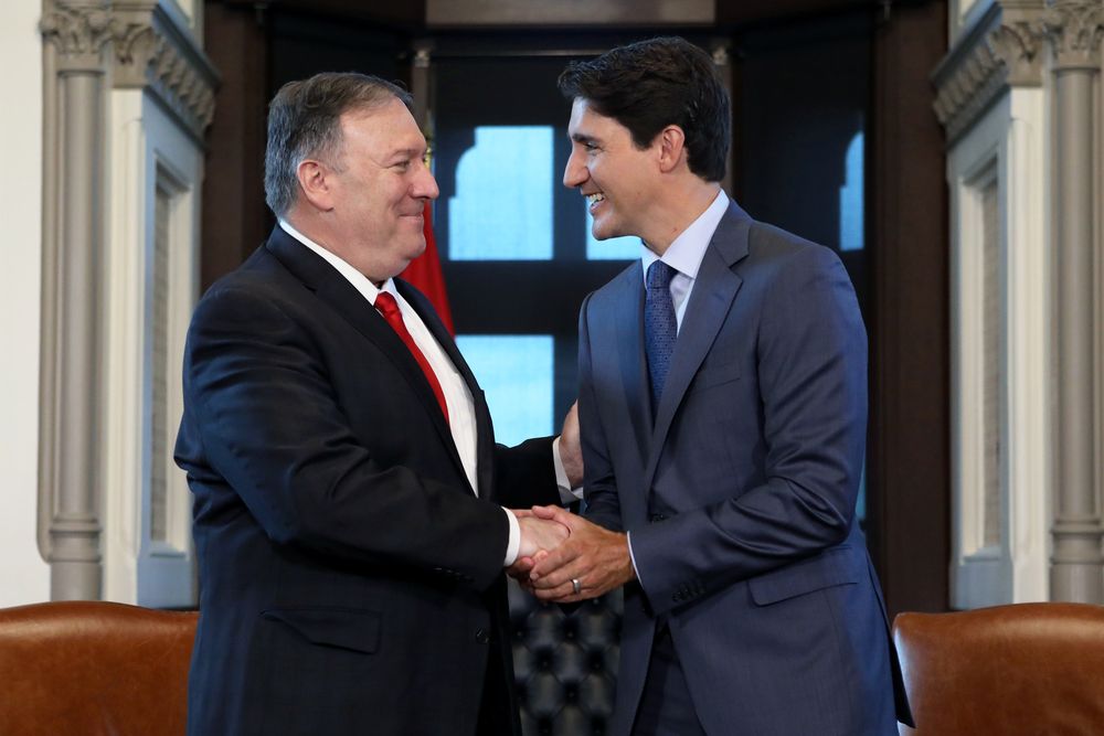 Canadau00e2u20acu2122s Prime Minister Justin Trudeau meets with US Secretary of State Mike Pompeo in Trudeauu00e2u20acu2122s office on Parliament Hill in Ottawa, Ontario, Canada, August 22, 2019. u00e2u20acu201d Reuters pic