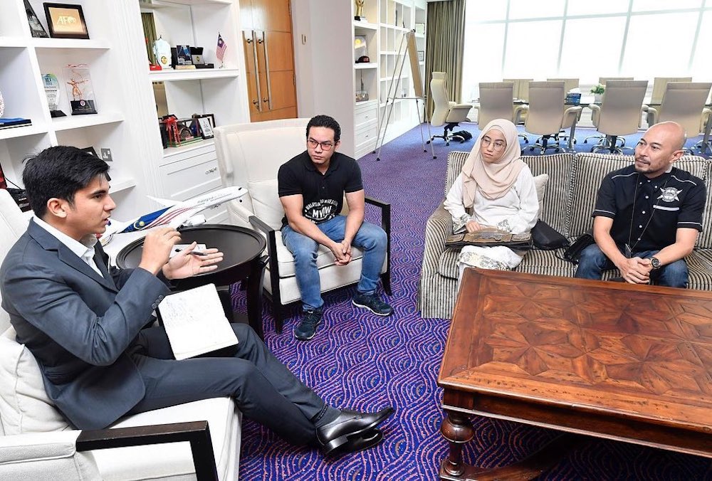 Malaysia Pro Wrestling (MYPW) founder and coach Ayez Shaukat Fonseca Farid and wrestler Nor u00e2u20acu02dcPhoenixu00e2u20acu2122 Diana meet Youth and Sports Minister Syed Saddiq Abdul Rahman in Putrajaya. u00e2u20acu201d Picture via Facebook/MyProWrestling