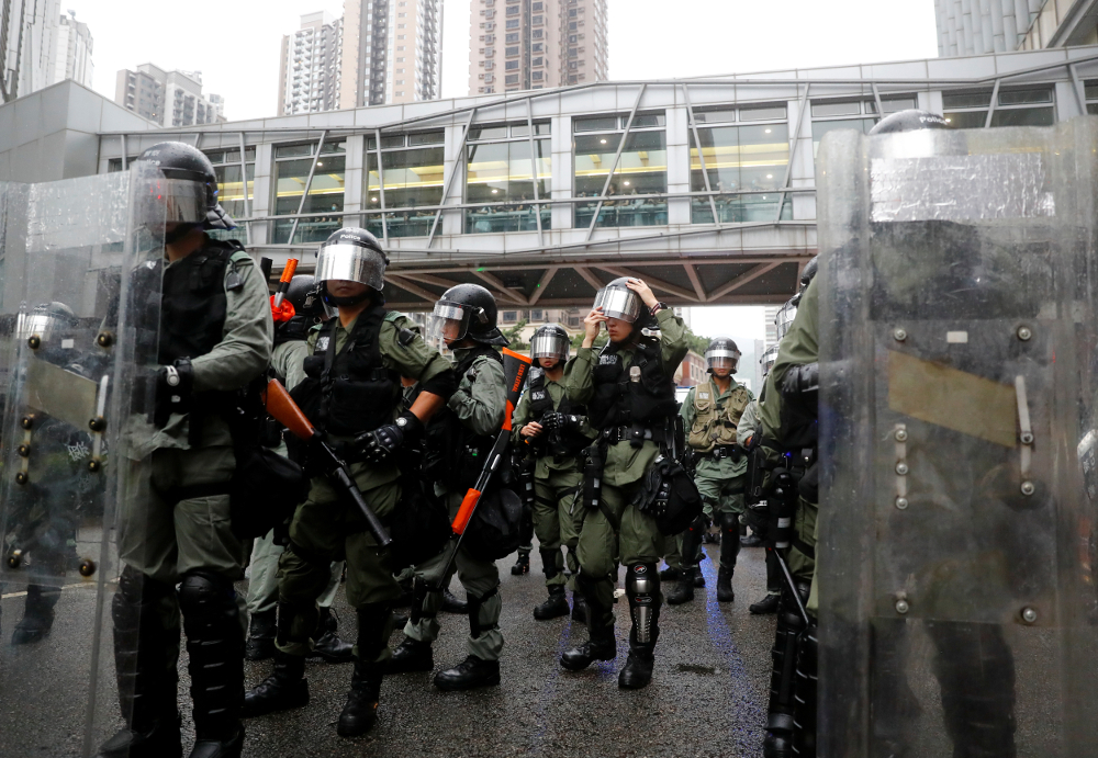 Riot police stand guard during a protest in Tsuen Wan, in Hong Kong August 25, 2019. — Reuters pic 