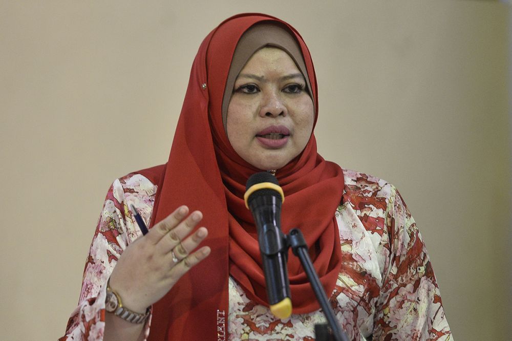 Datuk Seri Rina Harun delivers her speech during the launch of Parti Pribumi Bersatu Malaysia Srikandi's Jalur Gemilang Campaign in Petaling Jaya August 14, 2019. u00e2u20acu201d Picture by Miera Zulyanann