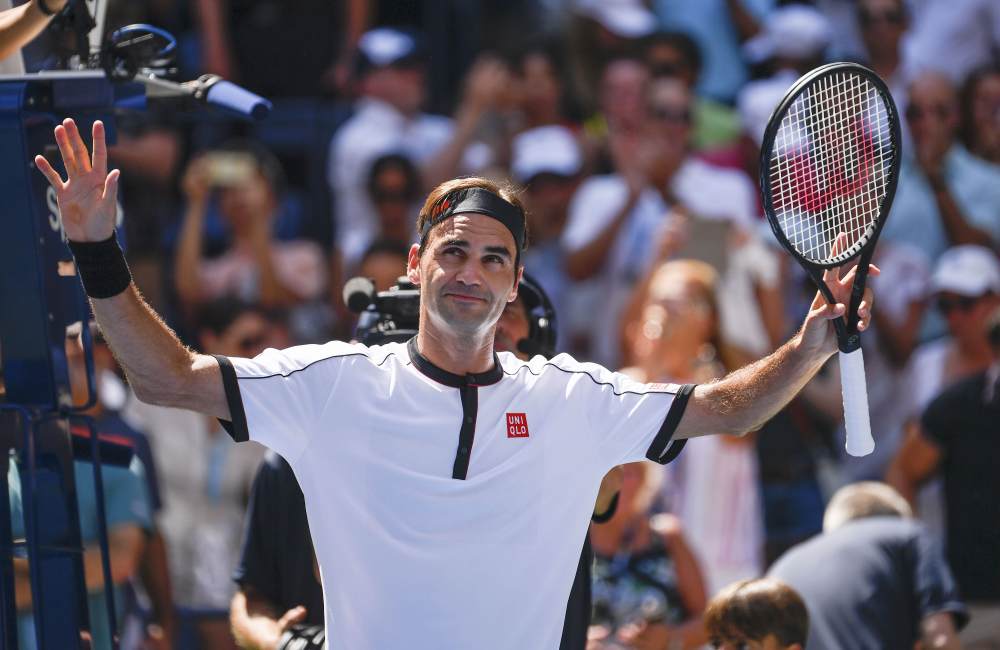 Roger Federer celebrates after beating Daniel Evans the third round on day five of the 2019 US Open tennis tournament in New York August 30, 2019. u00e2u20acu2022 Picture by Robert Deutsch-USA TODAY Sports via Reuters