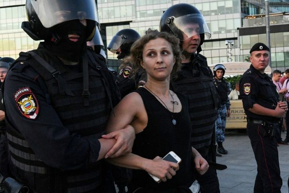 Nearly 1,400 people were arrested at an unauthorised protest in Moscow against the exclusion of opposition politicians from local elections in September. u00e2u20acu201d AFP pic