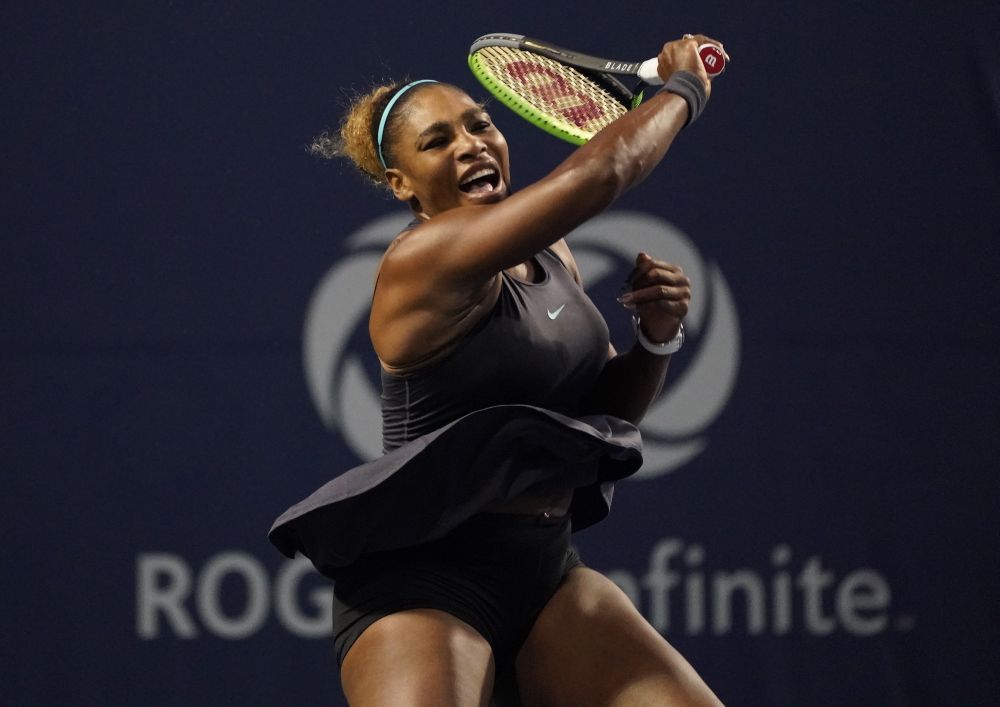 Serena Williams hits a ball to Ekaterina Alexandrova during the Rogers Cup tennis tournament at the Aviva Centre, Toronto. u00e2u20acu201d Reuters pic