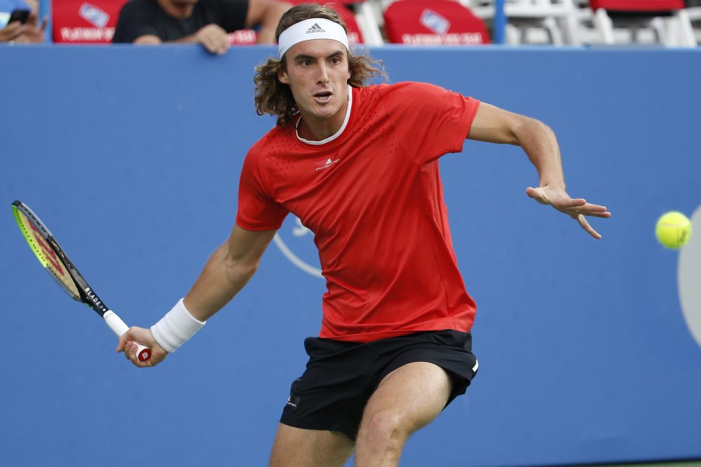 Stefanos Tsitsipas of Greece hits a forehand against Franceu00e2u20acu2122s Benoit Paire of France (not pictured) in the menu00e2u20acu2122s singles quarterfinal of the 2019 Citi Open in Washington. u00e2u20acu2022 Picture by Geoff Burke-USA TODAY Sports via Reuters