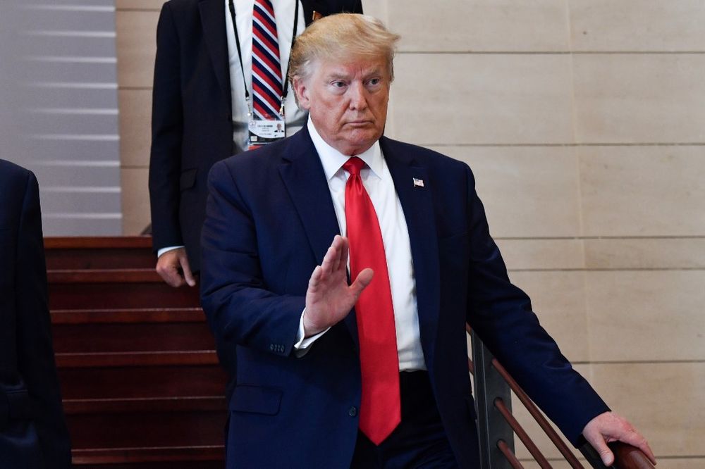 US President Donald Trump arrives to attend a lunch on u00e2u20acu02dcdigital transformationu00e2u20acu2122 in Biarritz, south-west France on August 26, 2019, on the third day of the annual G7 Summit. u00e2u20acu201d AFP pic