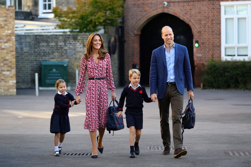 Princess Charlotte of Cambridge, accompanied by Prince William, Duke of Cambridge, Catherine, Duchess of Cambridge and Prince George of Cambridge arrives for her first day of school at Thomasu00e2u20acu2122s Battersea in London September 5, 2019. u00e2u20acu201d AFP pic