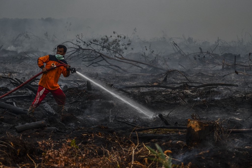Indonesian firefighters battle a forest fire in Kampar, Riau September 9, 2019. u00e2u20acu201d AFP pic