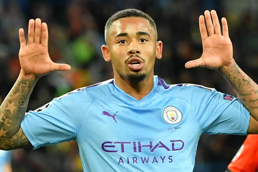 Manchester Cityu00e2u20acu2122s Brazilian striker Gabriel Jesus celebrates after scoring a goal during the match against FC Shakhtar Donetsk at the OSK Metalist stadium in Kharkiv September 18, 2019. u00e2u20acu201d AFP pic