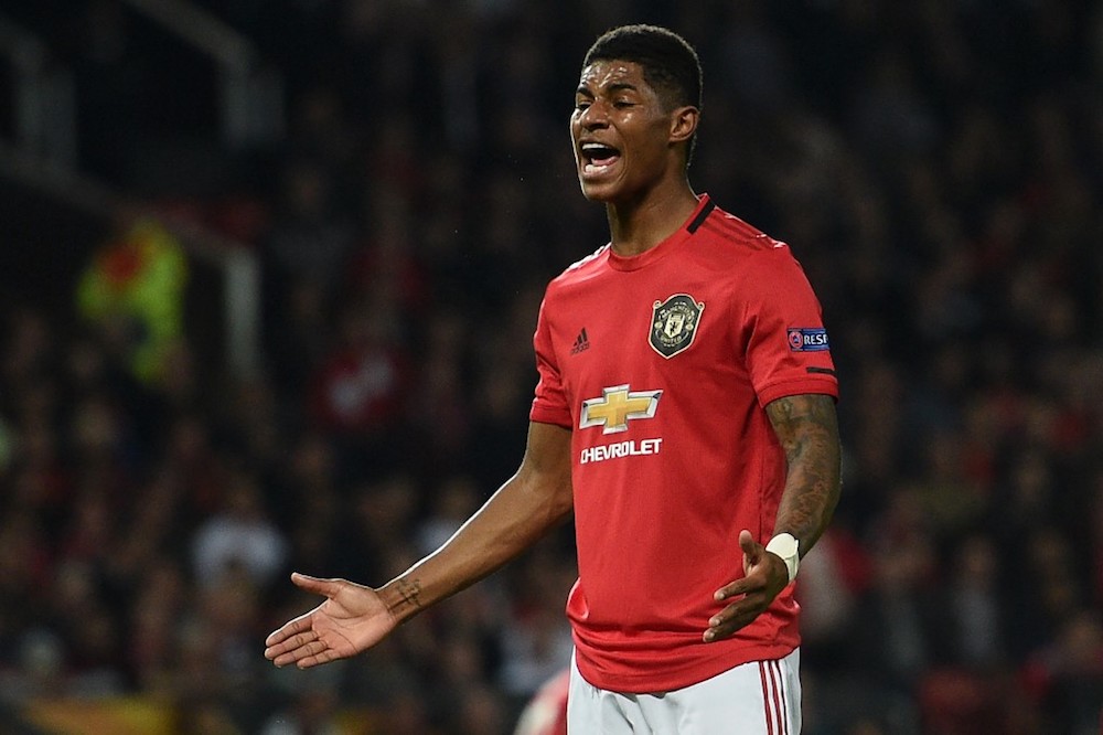 Manchester Unitedu00e2u20acu2122s Marcus Rashford gestures during the Uefa Europa League Group L match with Astana at Old Trafford in Manchester September 19, 2019. u00e2u20acu201d AFP pic