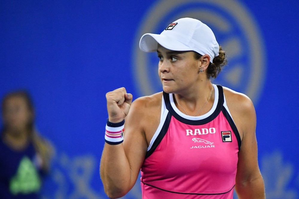 Ashleigh Barty of Australia celebrates after winning against Caroline Garcia of France during their second-round womenu00e2u20acu2122s singles match at the Wuhan Open tennis tournament in Wuhan September 24, 2019. u00e2u20acu201d AFP pic