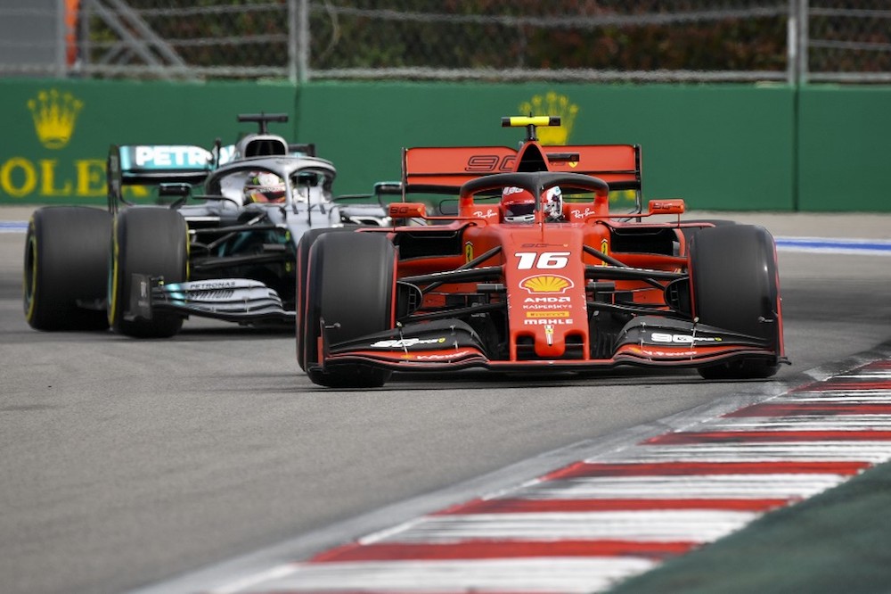 Ferrariu00e2u20acu2122s Charles Leclerc and Mercedesu00e2u20acu2122 Lewis Hamilton compete during the first practice session for the Formula One Russian Grand Prix in Sochi September 27, 2019. u00e2u20acu201d AFP pic