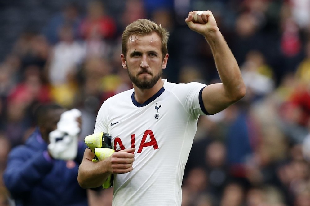 Tottenham Hotspuru00e2u20acu2122s Harry Kane celebrates at the final whistle during the Premier League match with Southampton at Tottenham Hotspur Stadium in London September 28, 2019. u00e2u20acu201d AFP pic