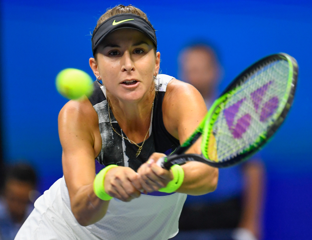 Belinda Bencic of Switzerland hits to Naomi Osaka of Japan in the fourth round of the 2019 US Open tennis tournament, September 2, 2019. u00e2u20acu201d Robert Deutsch-USA TODAY Sports handout via Reuters