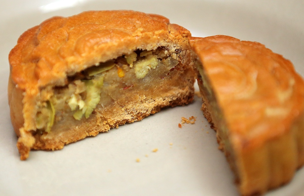 Jennifer Chung's petai mooncake uses potato, sambal dried prawns and petai as its ingredients. u00e2u20acu201d Picture by Farhan Najib