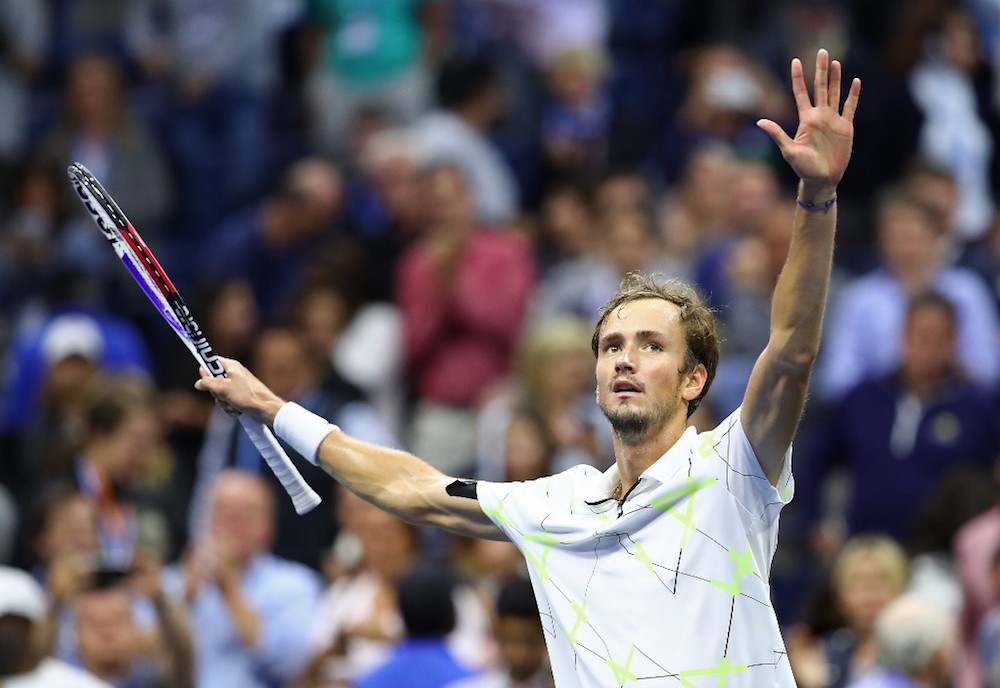Daniil Medvedev of Russia celebrates after winning his Menu00e2u20acu2122s Singles semi-final match against Grigor Dimitrov of Bulgaria at the 2019 US Open in New York September 6, 2019. u00e2u20acu201d AFP pic