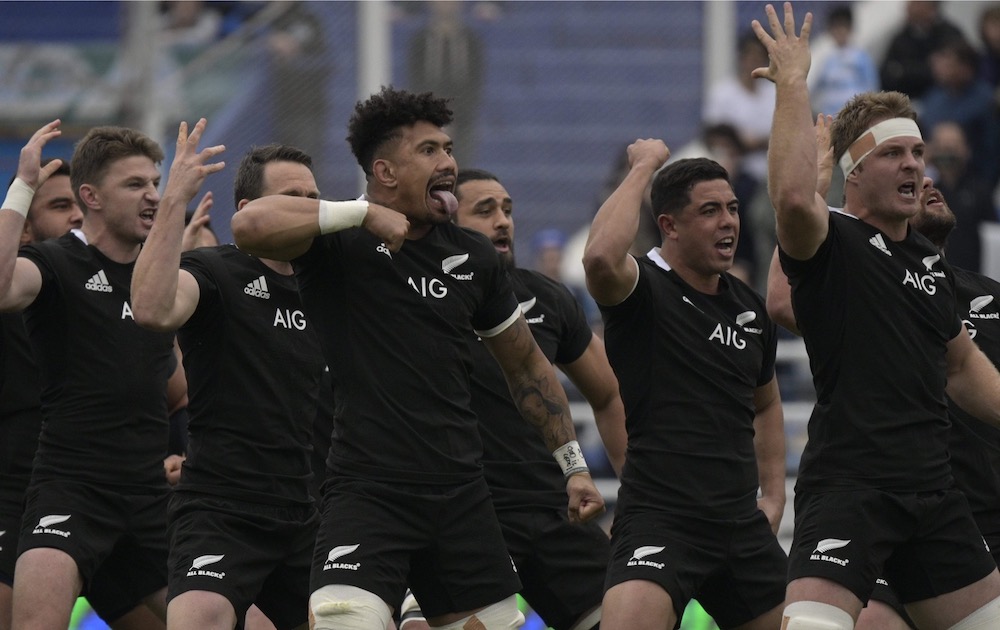New Zealand's All Blacks rugby players perform the haka before start the Rugby Championship match against Argentina's Los Pumas at Jose Amalfitani stadium in Buenos Aires July 20, 2019. u00e2u20acu201d AFP pic