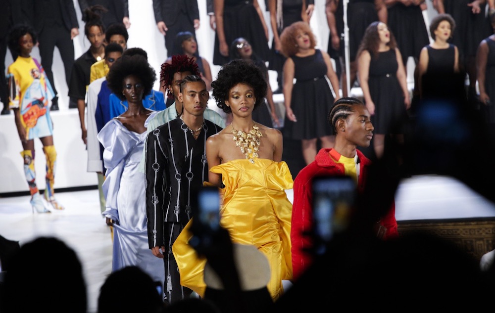 Models walk the runway at the Pyer Moss show at the Kings Theatre during the New York Fashion Week in Brooklyn September 8, 2019. u00e2u20acu201d AFP pic