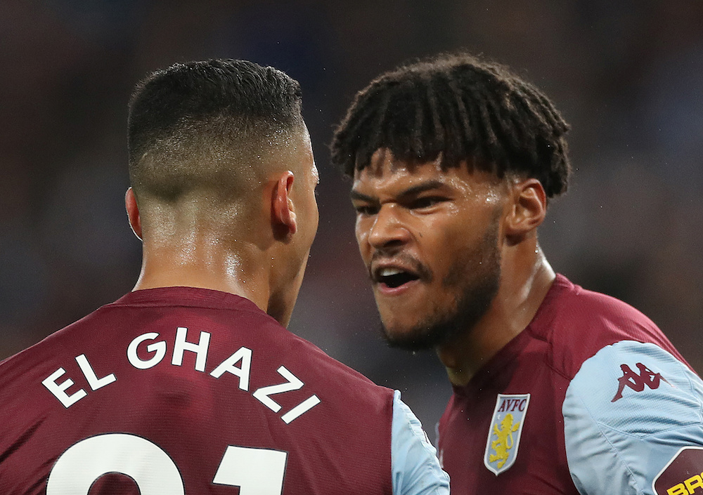 Aston Villa's Anwar El Ghazi and Tyrone Mings clash during the match in Birmingham, September 16, 2019. u00e2u20acu201d Action Images via Reuters/Carl Recine 