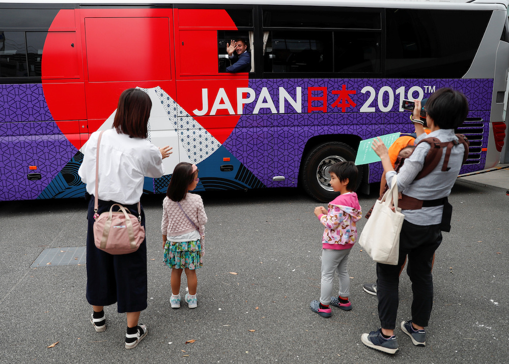 Ireland's rugby players wave from their bus after the Team Welcome Ceremony for Ireland team ahead of the start of the Rugby World Cup in Chiba September 13, 2019. u00e2u20acu201d Reuters pic