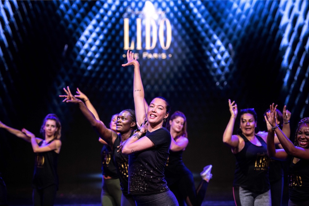 Lido dancer Victoria (centre) conducts a 'bootcamp' workshop on the stage of the Lido cabaret in Paris September 10, 2019. u00e2u20acu201d AFP pic