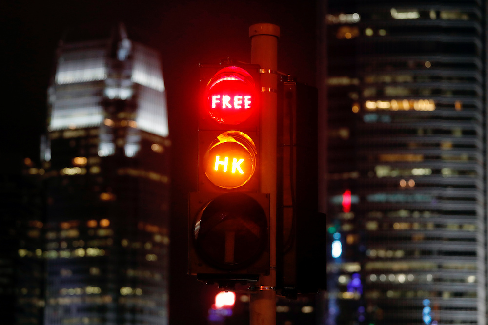 'Free HK' is seen placed on traffic lights by anti-extradition bill protesters, outside the Chief Executive's Office in Hong Kong September 2, 2019. u00e2u20acu201d Reuters pic