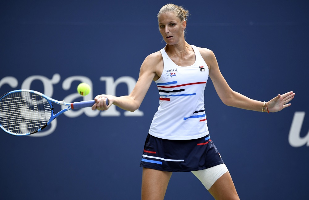 Karolina Pliskova hits to Johanna Konta (not pictured) in a fourth round match on day seven of the 2019 US Open tennis tournament in New York September 1, 2019. u00e2u20acu201d Picture by Danielle Parhizkaran-USA TODAY Sports via Reuters