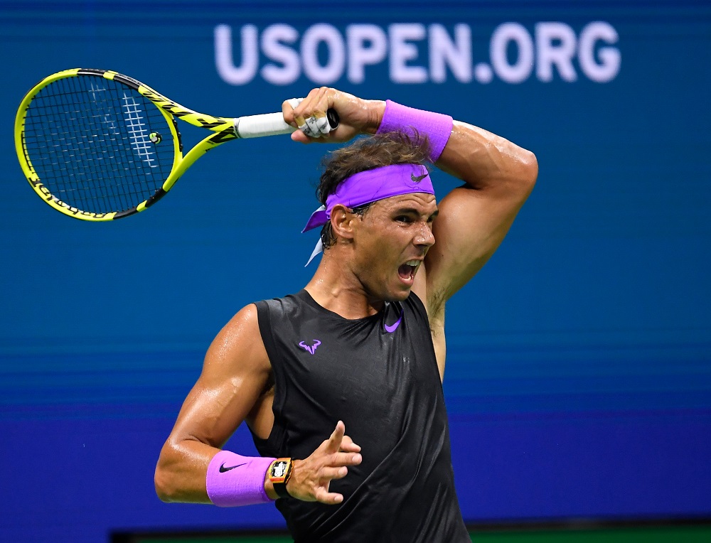 Rafael Nadal serves against Diego Schwartzman (not pictured) in a quarterfinal match on day ten of the 2019 US Open tennis tournament in New York September 4, 2019. u00e2u20acu201d Picture by Geoff Burke-USA TODAY Sports via Reuters