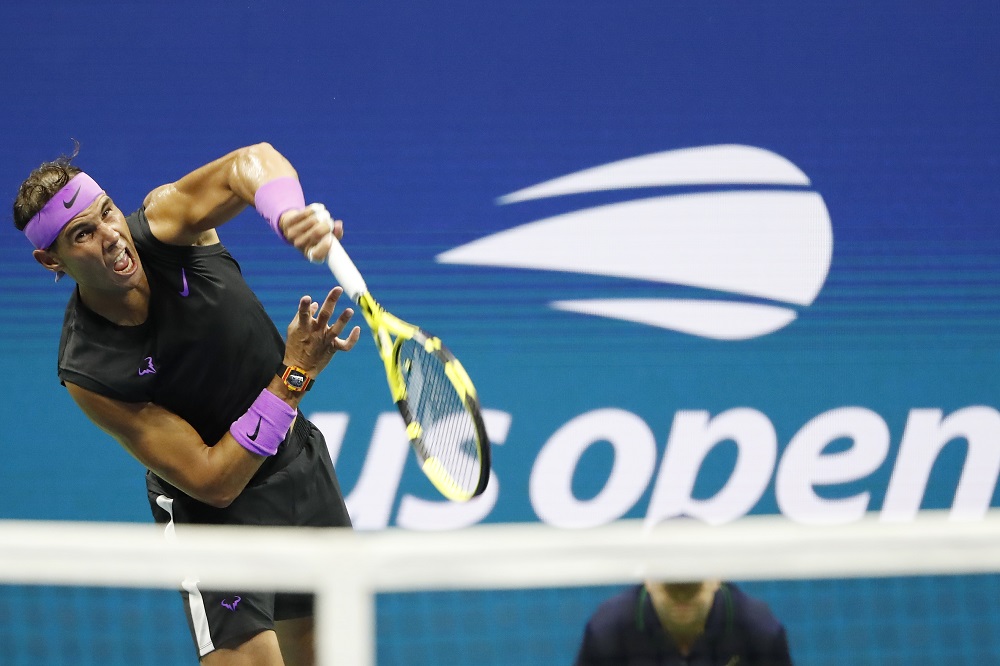 Rafael Nadal serves against Diego Schwartzman (not pictured) in a quarterfinal match on day ten of the 2019 US Open tennis tournament in New York September 4, 2019. u00e2u20acu201d Picture by Geoff Burke-USA TODAY Sports via Reuters