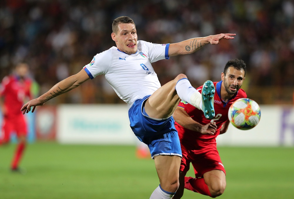 Italy's Andrea Belotti in action with Armenia's Andre Calisir during their match at the Vazgen Sargsyan Republican Stadium in Yerevan, Armenia September 5, 2019. u00e2u20acu201d Reuters pic