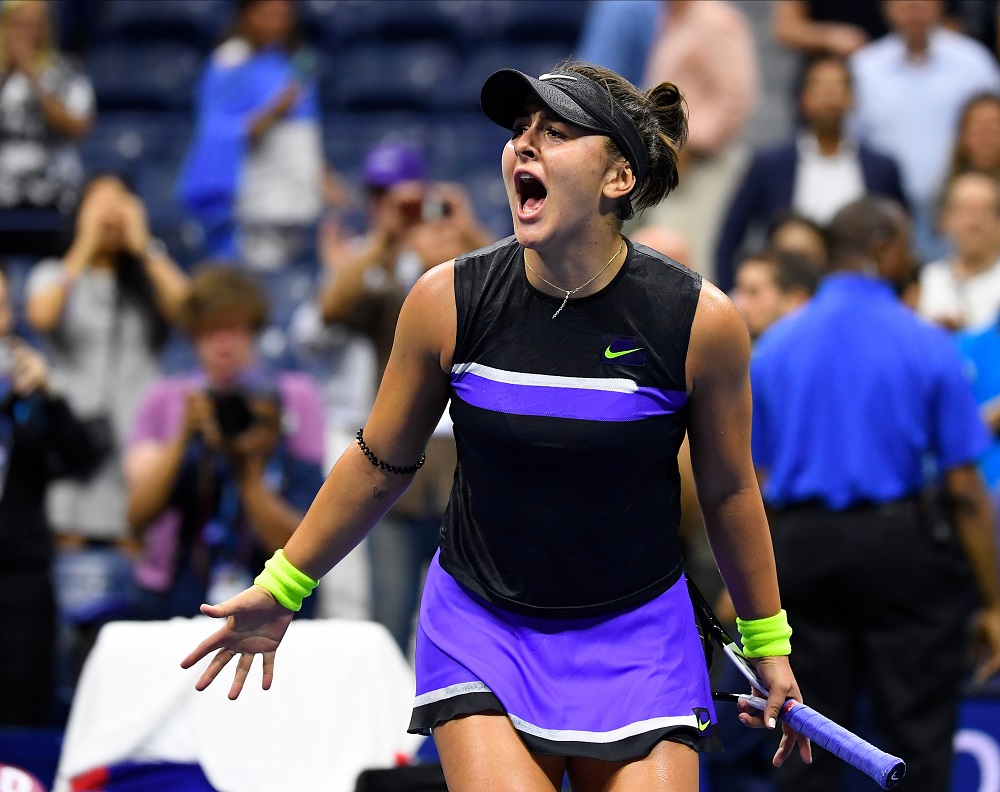 Bianca Andreescu reacts after defeating Belinda Bencic (not pictured) in a semifinal match on day eleven of the 2019 US Open tennis tournament in New York September 6, 2019. u00e2u20acu201d Robert Deutsch-USA TODAY Sports pic via Reuters