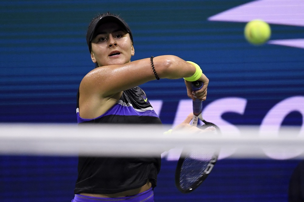 Bianca Andreescu hits to Belinda Bencic (not pictured) in a semifinal match on day eleven of the 2019 US Open tennis tournament in New York September 6, 2019. u00e2u20acu201d  Danielle Parhizkaran-USA TODAY Sports pic via Reuters