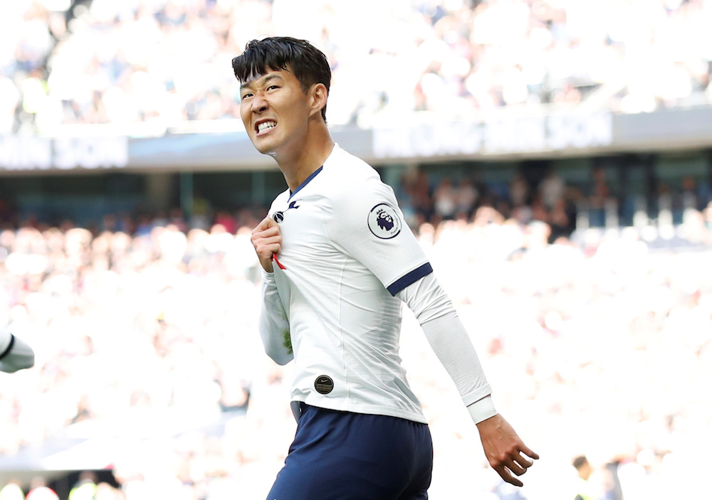 Tottenham Hotspuru00e2u20acu2122s Son Heung-min celebrates scoring their first goal during their Premier League match with Crystal Palace at Tottenham Hotspur Stadium in London September 14, 2019. u00e2u20acu201d Reuters pic