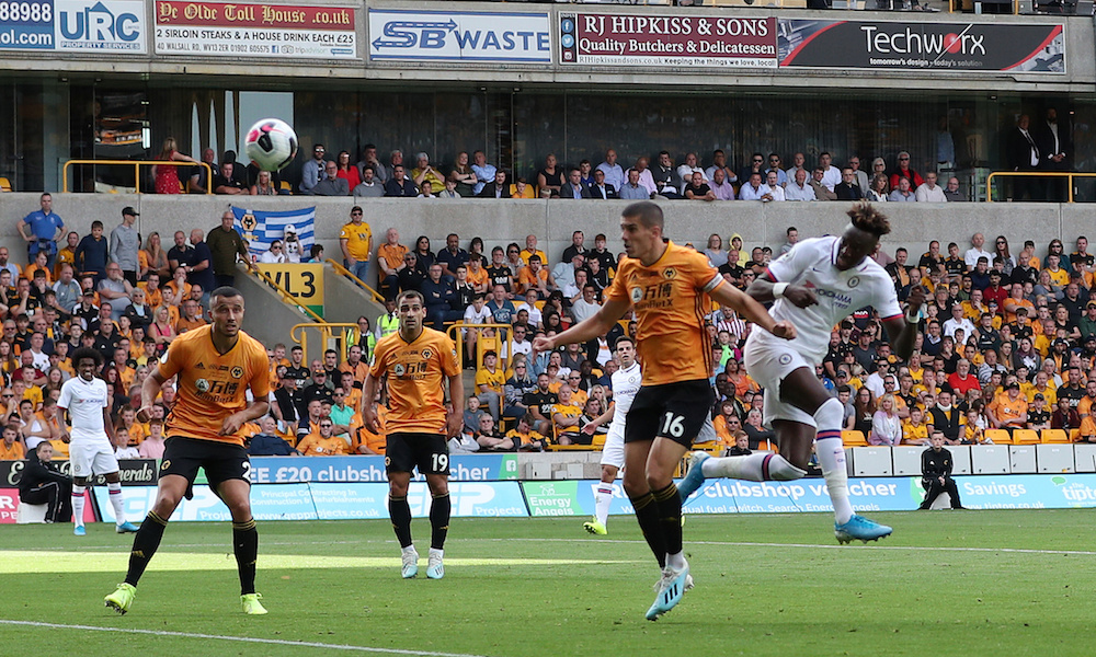 Chelseau00e2u20acu2122s Tammy Abraham scores their third goal during their Premier League match with Wolverhampton Wanderers at Molineux Stadium in Wolverhampton September 14, 2019. u00e2u20acu201d Reuters pic