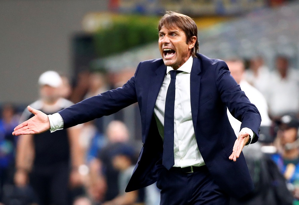Inter Milan coach Antonio Conte reacts during the match against SK Slavia Prague at the San Siro stadium in Milan September 17, 2019. u00e2u20acu201d Reuters pic