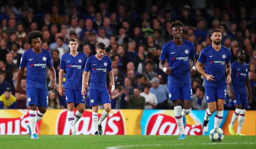 Chelsea's Jorginho, Andreas Christensen and team mates look dejected after conceding their first goal against Valencia at Stamford Bridge in London September 17, 2019. u00e2u20acu201d Reuters pic