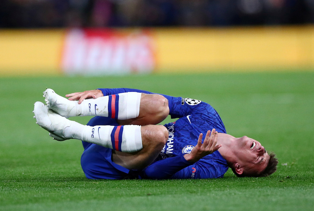 Chelseau00e2u20acu2122s Mason Mount reacts after being fouled during the Champions League Group H match with Valencia at Stamford Bridge in London September 17, 2019. u00e2u20acu201d Reuters pic