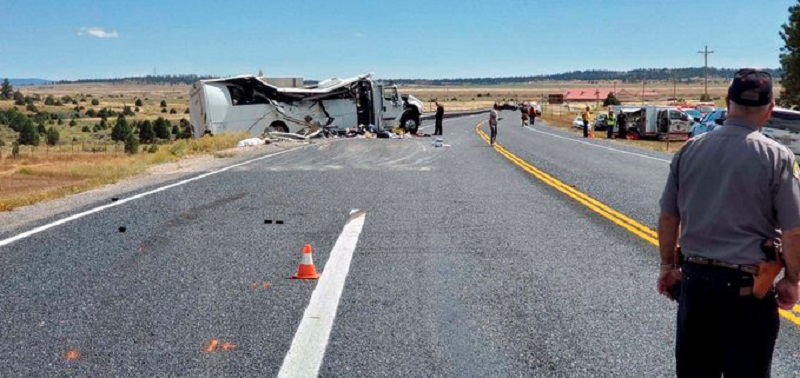 A view shows a bus carrying Chinese-speaking tourists after it crashed off a road near Bryce Canyon National Park in Utah September 20, 2019. u00e2u20acu201d Utah Highway Patrol/Handout via Reuters