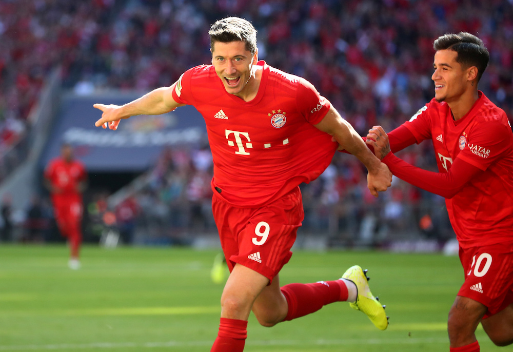 Bayern Munichu00e2u20acu2122s Robert Lewandowski celebrates scoring their first goal during the Bundesliga match with FC Cologne at Allianz Arena in Munich September 21, 2019. u00e2u20acu201d Reuters pic