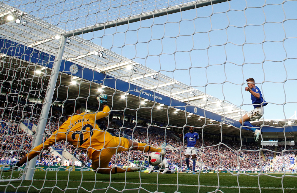Leicester City’s Ricardo Pereira scores their first goal during their Premier League match with Tottenham Hotspur at King Power Stadium in Leicester September 21, 2019. — Action Images pic via Reuters