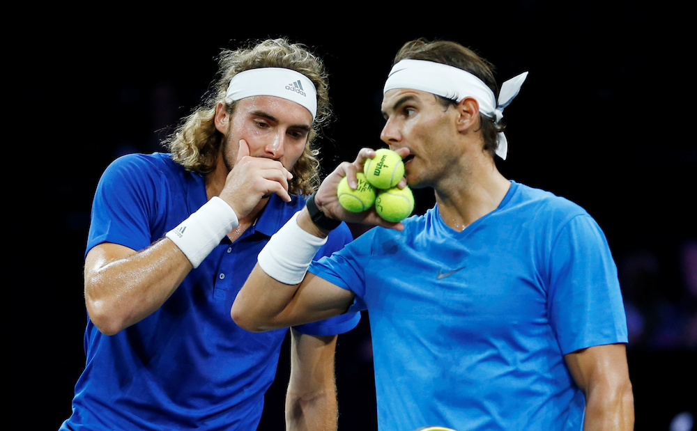 Team Europeu00e2u20acu2122s Stefanos Tsitsipas and Rafael Nadal during their doubles match against Team Worldu00e2u20acu2122s Nick Kyrgios and Jack Sock Tennis at the Laver Cup in Geneva September 21, 2019. u00e2u20acu201d Reuters pic