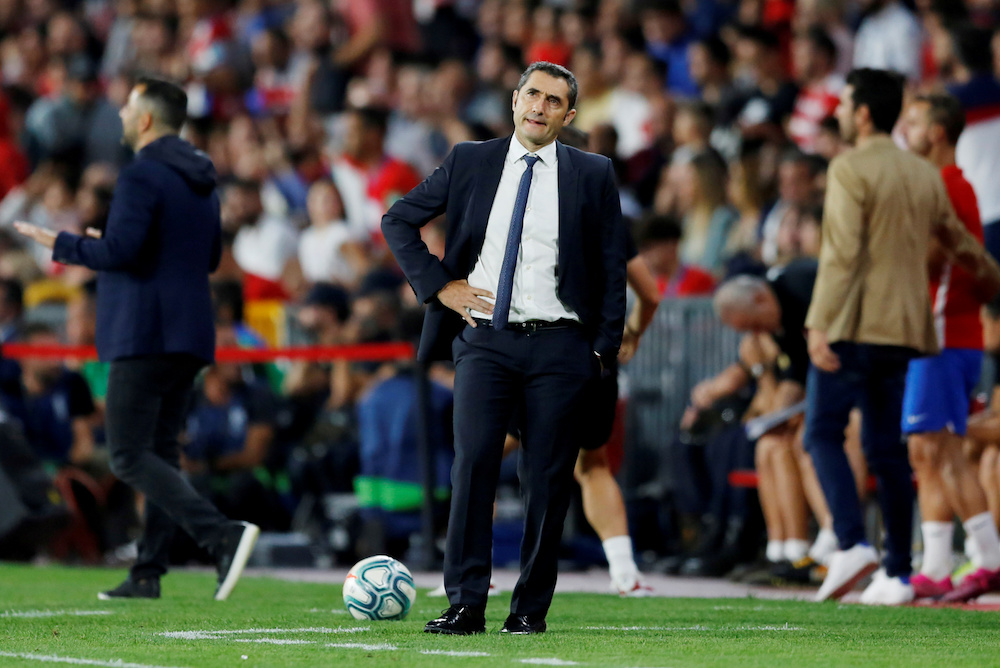Barcelona coach Ernesto Valverde reacts after the La Liga match with Granada at Nuevo Estadio de Los Carmenes in Granada September 21, 2019. u00e2u20acu201d Reuters pic