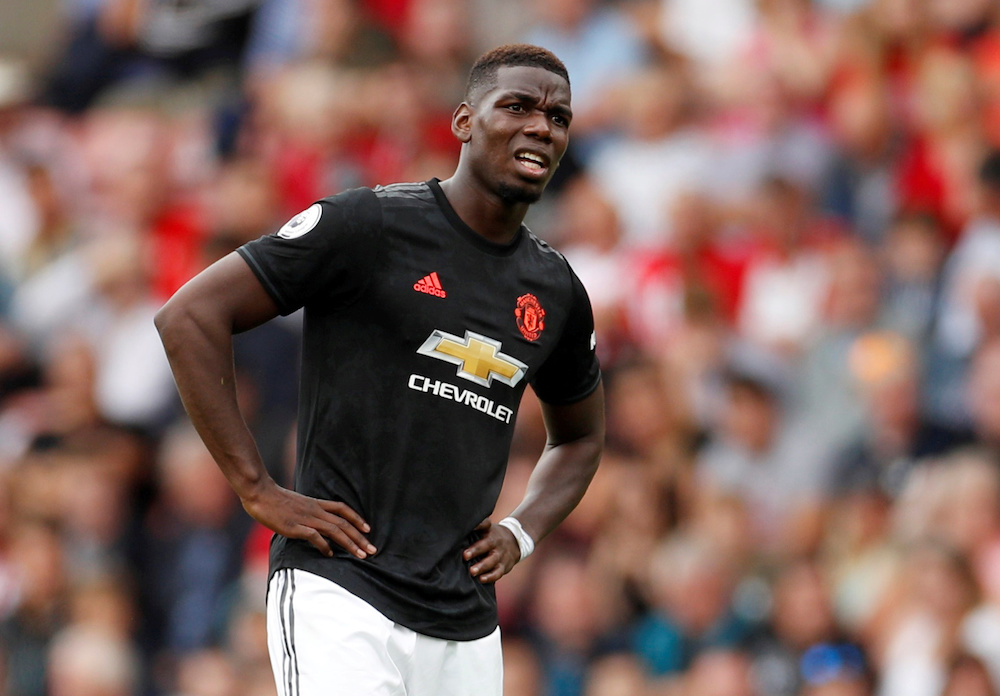 Manchester Unitedu00e2u20acu2122s Paul Pogba reacts during the Premier League match with Southampton at St Maryu00e2u20acu2122s Stadium in Southampton August 31, 2019. u00e2u20acu201d Action Images pic via Reuters