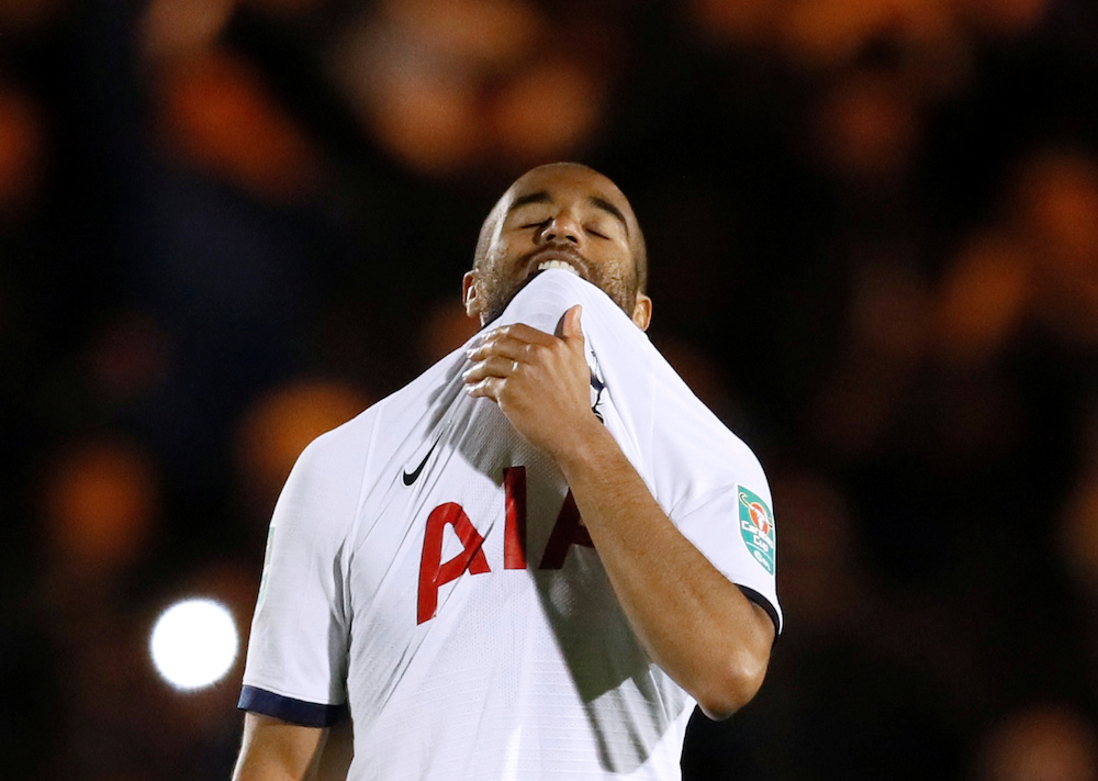 Tottenham Hotspuru00e2u20acu2122s Lucas Moura reacts after missing a penalty during the third round League Cup shootout with Colchester United at JobServe Community Stadium in Colchester September 24, 2019. u00e2u20acu201d Reuters pic