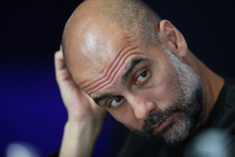 Manchester City manager Pep Guardiola reacts during a press conference at Etihad Campus in Manchester September 30, 2019. u00e2u20acu201d Action Images pic via Reuters
