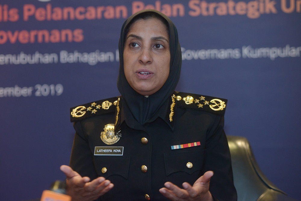 Malaysian Anti-Corruption Commission, chief commissioner Latheefa Koya speaks at the launch TM Berhadu00e2u20acu2122s Group Integrity and Governance at the TM Convention Centre in Kuala Lumpur September 6, 2019. u00e2u20acu201d Picture by Shafwan Zaidonn