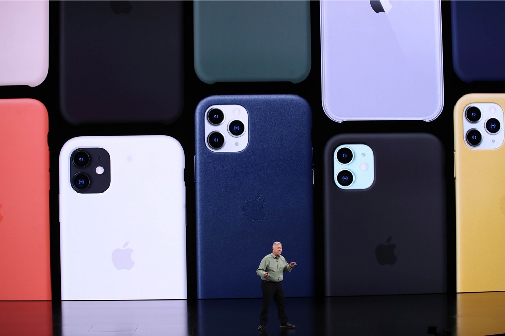 Apple’s senior vice president of worldwide marketing Phil Schiller talks about the new iPhone 11 Pro during an Apple special event in Cupertino September 10, 2019. — AFP pic